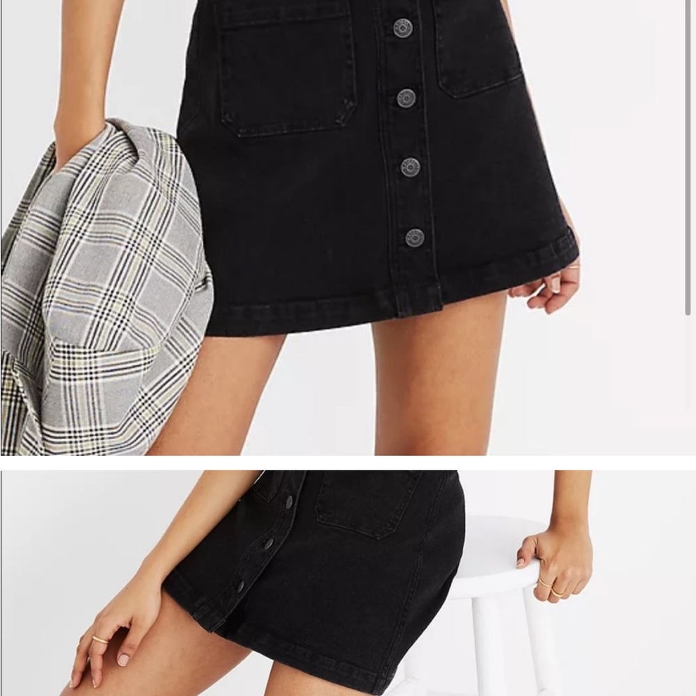 MADEWELL Black Stretch Denim A-line Button Down Skirt
